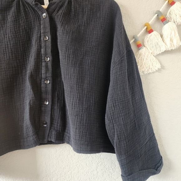 Rachel Pally Gauze Knit Button Front Crop Oversize Top Minimalist Boho Basics XS - Picture 6 of 10